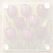 Red Pink Tulips Gold Glass Coaster ガラスコースター (裏面)