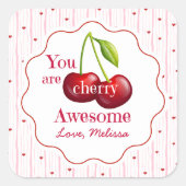 Red Pink Valentine You Are Cherry Awesome  スクエアシール (正面)