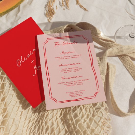 Red + Pink Wedding Details Enclosure Card エンクロージャーカード