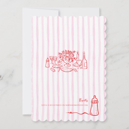 Red Pink Whimsical Doodle Let's Brunch Baby Shower 招待状 (裏面)