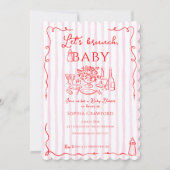 Red Pink Whimsical Doodle Let's Brunch Baby Shower 招待状 (正面)