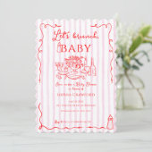Red Pink Whimsical Doodle Let's Brunch Baby Shower 招待状 (スタンド正面)