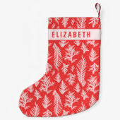 Red & Pink Winter Pine Branches スモールクリスマスストッキング (裏面)