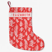 Red & Pink Winter Pine Branches スモールクリスマスストッキング (正面)