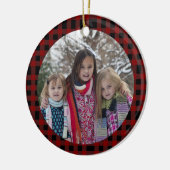 Red Plaid自分の写真を追加するクリスマス セラミックオーナメント (左)
