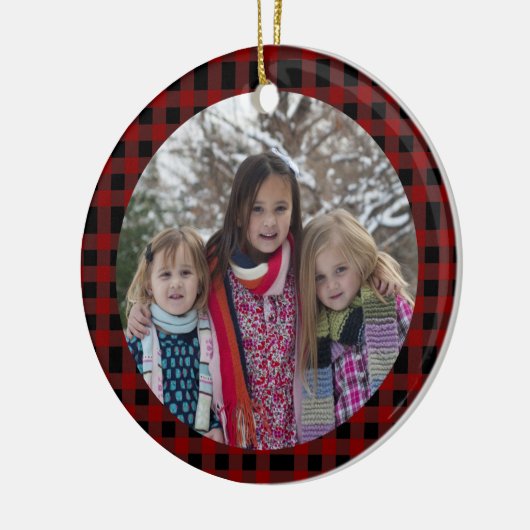 Red Plaid自分の写真を追加するクリスマス セラミックオーナメント (左)