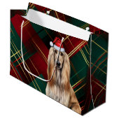 Red Plaid Afghan Hound Dog Lover Holiday ラージペーパーバッグ (正面アングル)