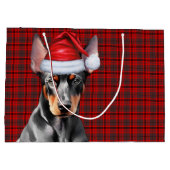 Red Plaid and Doberman Pinscher Dog Lover Holiday ラージペーパーバッグ (裏面)