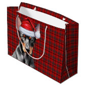 Red Plaid and Doberman Pinscher Dog Lover Holiday ラージペーパーバッグ (裏面アングル)