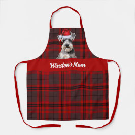 Red Plaid and Schnauzer Dog Christmas エプロン
