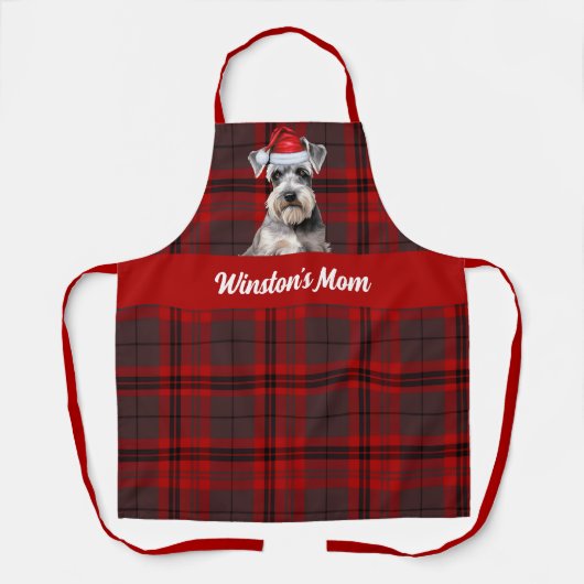 Red Plaid and Schnauzer Dog Christmas エプロン (正面)