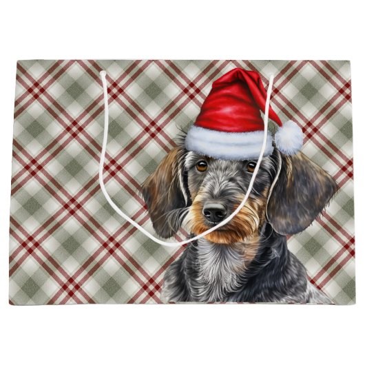Red Plaid and Wirehair Dachshund Dog Lover Holiday ラージペーパーバッグ (正面)