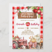 Red Plaid Apple Pumpkin and Bales of Hay  招待状 (正面)