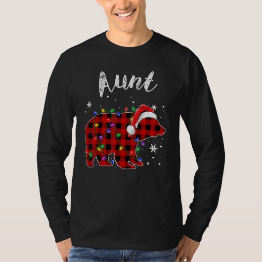 Red Plaid Aunt Bear Matching Family Christmas Paja Tシャツ (正面)