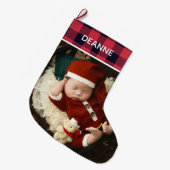 Red Plaid Baby's First Christmas 1 Photo  ラージクリスマスストッキング (正面 (吊り時))