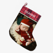 Red Plaid Baby's First Christmas 1 Photo  ラージクリスマスストッキング (正面 (吊り時))