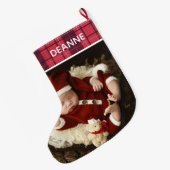 Red Plaid Baby's First Christmas 1 Photo  ラージクリスマスストッキング (裏面 (吊り時))