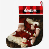 Red Plaid Baby's First Christmas 1 Photo  ラージクリスマスストッキング (裏面)