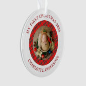 Red Plaid Baby's First Christmas Custom Name オーナメント (正面)