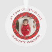 Red Plaid Baby's First Christmas Custom Name オーナメント (裏面)