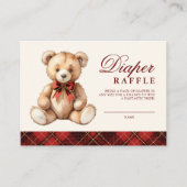 Red Plaid Bear Baby Shower Diaper Raffle エンクロージャーカード (正面)