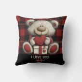 Red Plaid Bear I Love You Custom Name Monogram クッション (裏面)