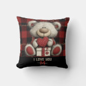 Red Plaid Bear I Love You Custom Name Monogram クッション (正面)