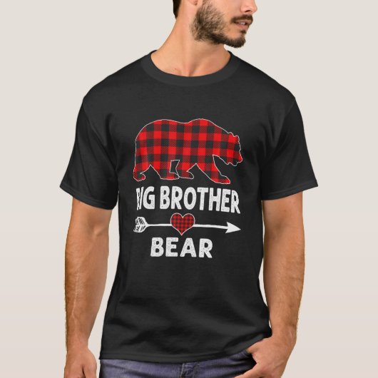 Red Plaid Big Brother Bear Buffalo Matching Family Tシャツ (正面)
