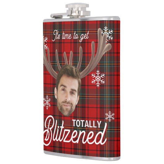 Red Plaid Blitzened Holiday Humor Drinking Flask フラスク (左)