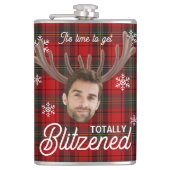 Red Plaid Blitzened Holiday Humor Drinking Flask フラスク (正面)