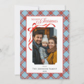Red Plaid Bow Family Christmas Photo シーズンカード (正面)