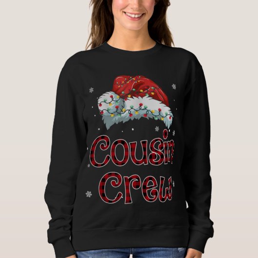 Red Plaid Buffalo Cousin Crew Pajama Matching Fami スウェットシャツ (正面)