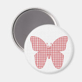 Red Plaid Butterfly on Polka Dot マグネット (正面/裏面)