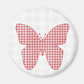 Red Plaid Butterfly on Polka Dot マグネット (正面)