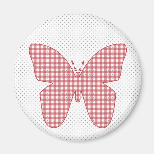 Red Plaid Butterfly on Polka Dot マグネット (正面)