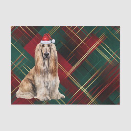 Red Plaid Christmas Afghan Hound Dog Holiday 薄葉紙 (正面)