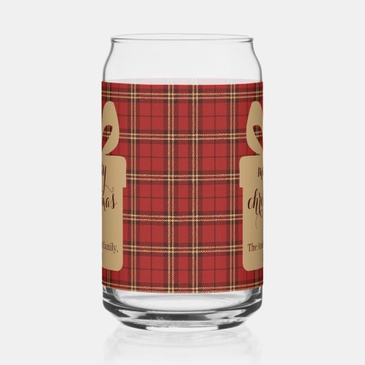 Red Plaid Christmas Festive Pattern -  ガラス缶 (右)