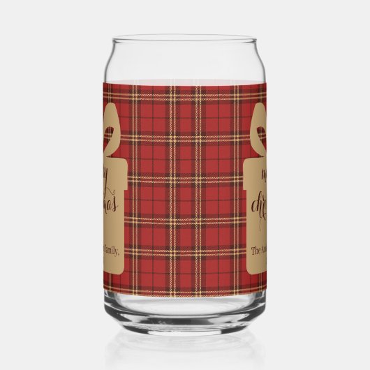 Red Plaid Christmas Festive Pattern - ガラス缶 (左)