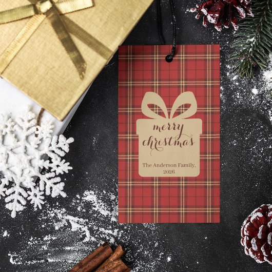 Red Plaid Christmas Festive Pattern - ギフトタグ