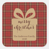 Red Plaid Christmas Festive Pattern - スクエアシール (正面)