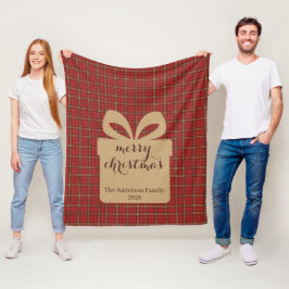 Red Plaid Christmas Festive Pattern -  フリースブランケット