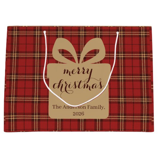 Red Plaid Christmas Festive Pattern -  ラージペーパーバッグ (正面)