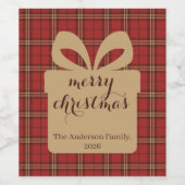 Red Plaid Christmas Festive Pattern -  ワインラベル (シングルラベル)