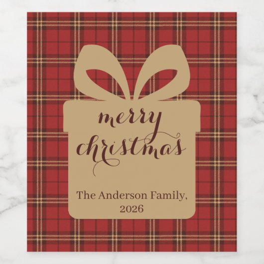 Red Plaid Christmas Festive Pattern -  ワインラベル (シングルラベル)