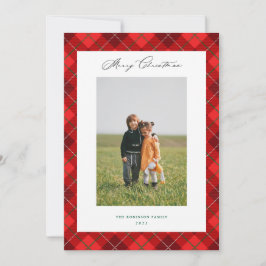 Red Plaid Christmas Holiday Photo Card シーズンカード