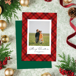 Red Plaid Christmas Holiday Photo Card シーズンカード