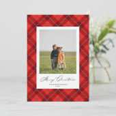 Red Plaid Christmas Holiday Photo Card シーズンカード (スタンド正面)
