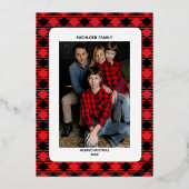 Red Plaid Christmas Invitation | Photo Foil 箔招待状 (正面)