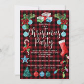 Red Plaid Christmas Party 招待状 (正面)