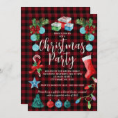 Red Plaid Christmas Party 招待状 (正面/裏面)